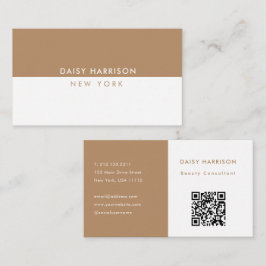 Cartão De Visita Código QR simples mínimo moderno, branco e castanh