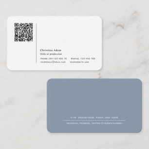 Cartão De Visita Código QR Simples moderno Dusty Blue Professional