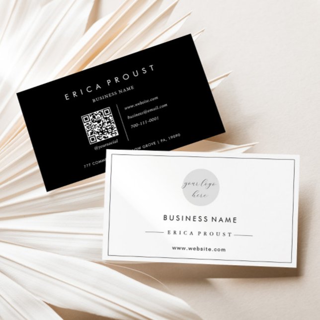 Cartão De Visita Código Qr Simples Preto e Branco (Criador carregado)