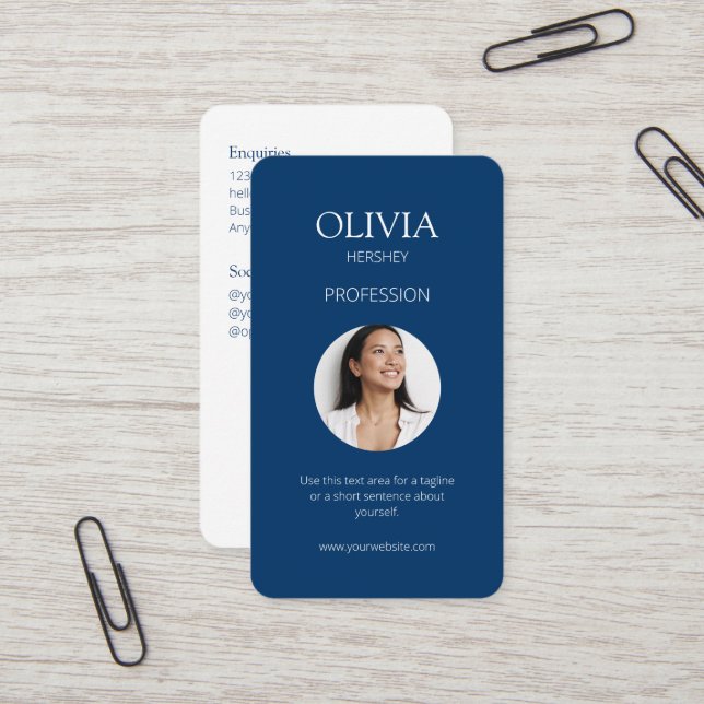 Cartão De Visita Código QR social de foto azul/branco (Frente/Verso In Situ)