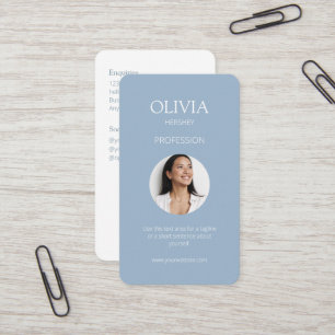 Cartão De Visita Código QR social de foto branca / azul empoeirado 