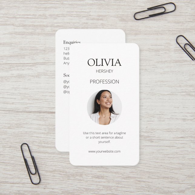 Cartão De Visita Código QR social de foto branca / preta (Frente/Verso In Situ)