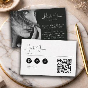 Cartão De Visita Código QR Social de Foto Profissional Minimalista 
