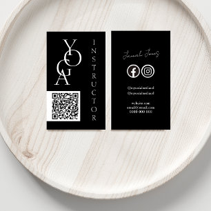 Cartão De Visita Código QR Social Ousado Preto e Branco
