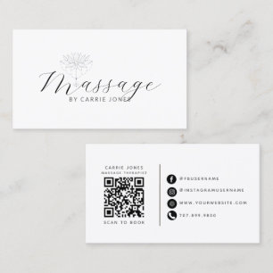 Cartão De Visita Código QR Terapeuta de Massagem Flor de Lótus