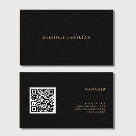 Cartão De Visita Código QR Textura de papel preto e tipografia Dour