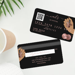 Cartão De Visita Código QR Unhas Technician Credit Card Rosa Dourad