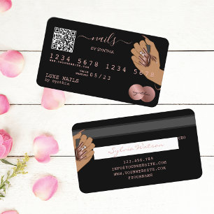 Cartão De Visita Código QR Unhas Technician Credit Card Rosa Dourad