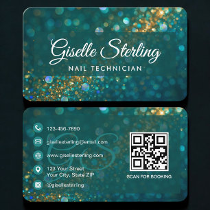 Cartão De Visita Código QR Verde de Técnica de Unhas
