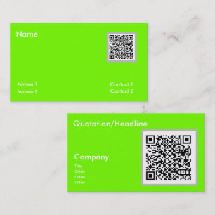 cartão de visita código QR verde fluorescente