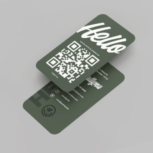 CARTÃO DE VISITA CÓDIGO QR VERDE MODERNO MODERNO HELLO MONOGRAM