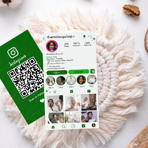 Cartão De Visita Código QR Verde Personalizado do Instagram Cartã
