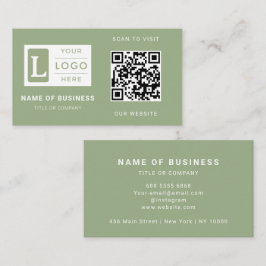 Cartão De Visita Código QR Verde Salvia Moderno Minimalista Logotip