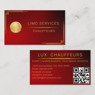 Cartão De Visita Código QR Vermelho Do Serviço De Chauffeur Do Limo