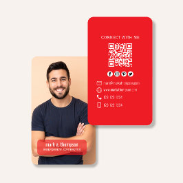 Cartão De Visita Código QR Vermelho Foto Conectar Moderno Minimalis