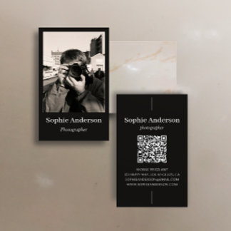 Cartão De Visita Código QR Vertical de Fotógrafo Minimalista Elegan