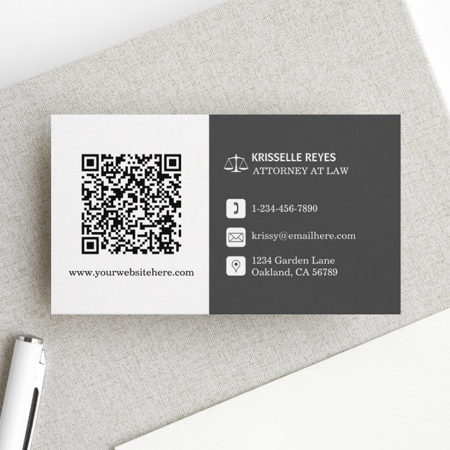 Cartão De Visita Código QR White Moderno e Profissional de Cinzas (Make an impact with these professional business cards, showcasing your brand and credibility.)