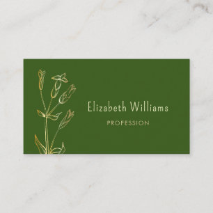 Cartão De Visita Código QR Wildflower Dourado Verde Minimalista