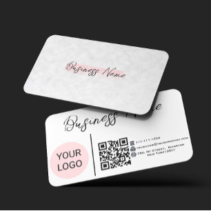 Cartão De Visita Código QR Xadrez Búfalo com Aquarela Rosa Moderna