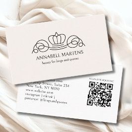 Cartão De Visita Códogo QR Bege do Salão Elegant Crown
