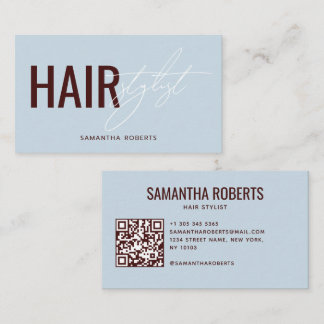 Cartão De Visita Códogo QR de estilista de cabelo moderno azul verm