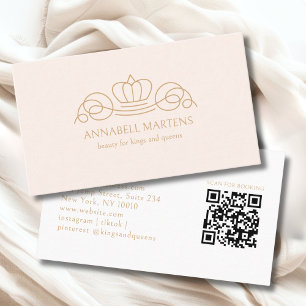 Cartão De Visita Códogo QR do Salão Elegant Crown Salon Blush Beige