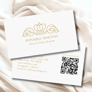 Cartão De Visita Códogo QR do Salão Elegant Crown White