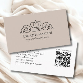 Cartão De Visita Códogo QR Marrom Claro Salão Elegant Crown