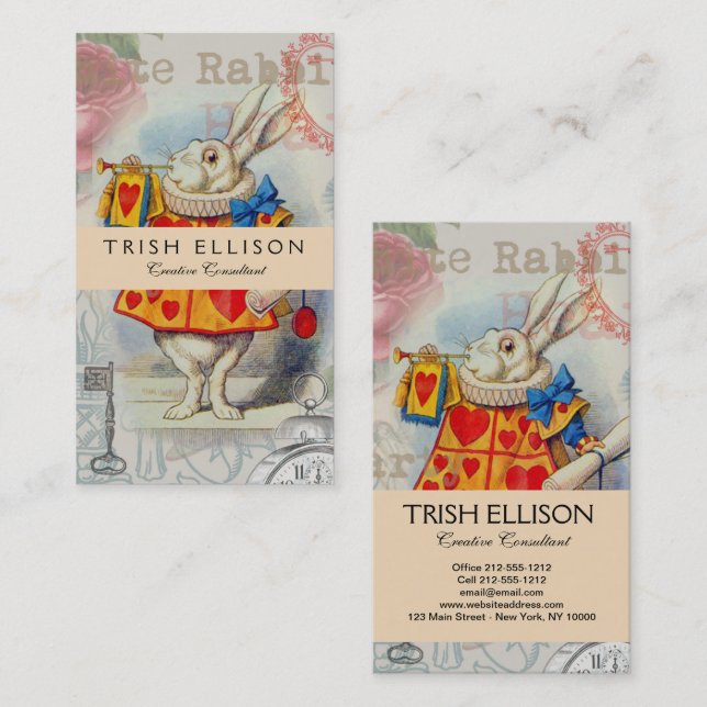 Cartão De Visita Coelho Branco Corta Alice Clássica (Frente/Verso)
