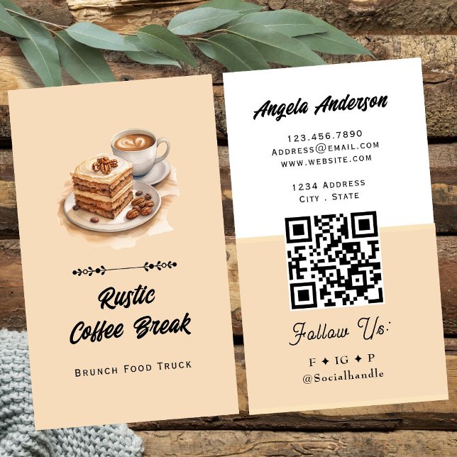 Cartão De Visita Coffee Breakfast Theme QR Code and Website (Criador carregado)