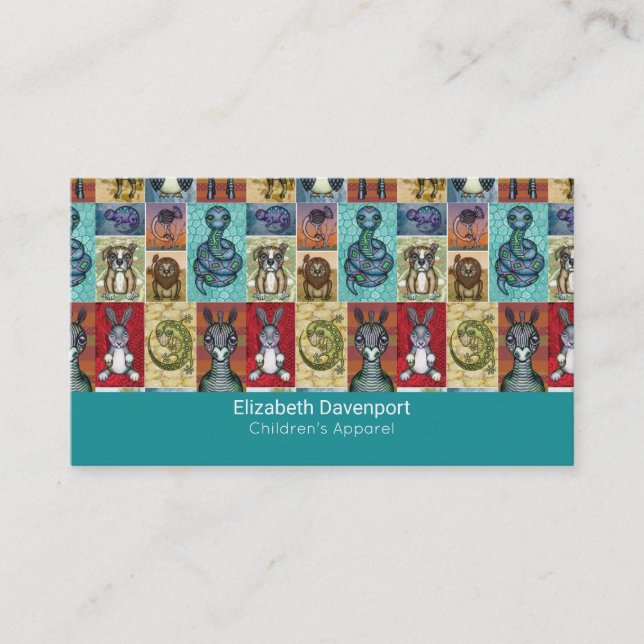 Cartão De Visita Colagem de animais bonitos Design de arte popular (Frente)