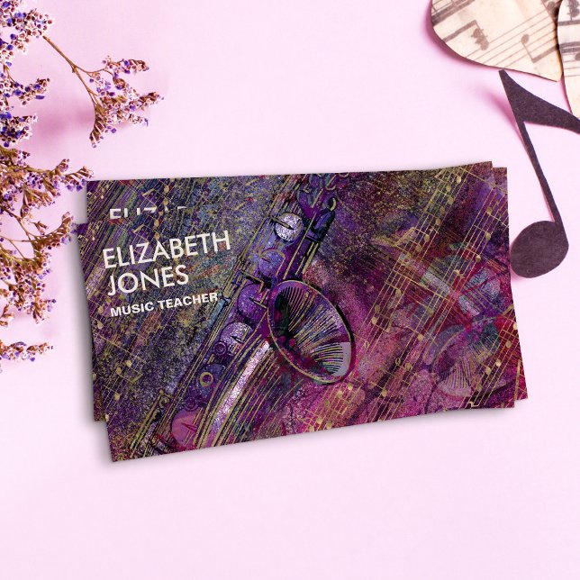 Cartão De Visita Colagem de Arte Saxofônica do Professor de Música  (Criador carregado)