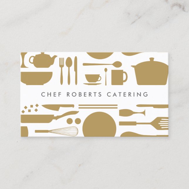 Cartão De Visita Colagem de cozinha Dourada/branca (Frente)