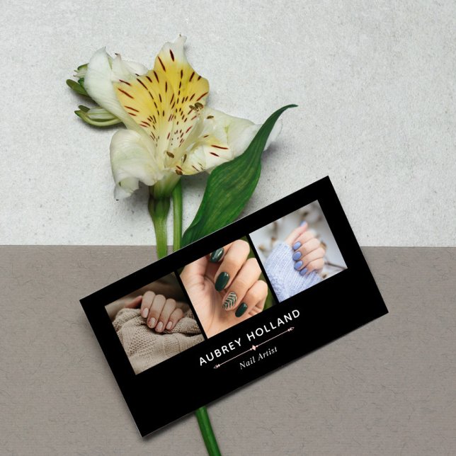 Cartão De Visita Colagem de Fotografias de Artista Nail Elegante Co (Criador carregado)