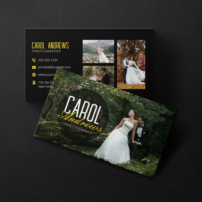 Cartão De Visita Colagem de Fotografias de Casamento Moderno (Criador carregado)