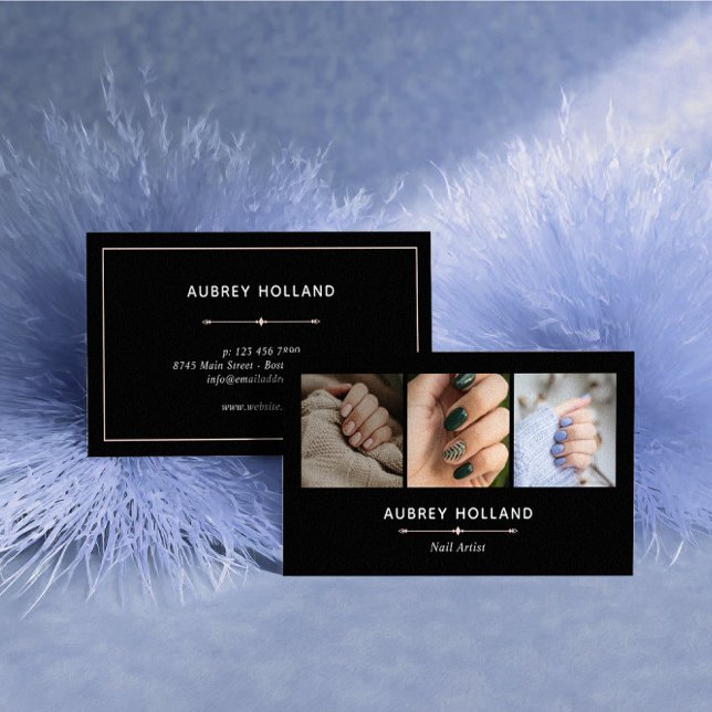 Cartão De Visita Colagem de Fotografias do Artista Nail Negro Elega (Criador carregado)