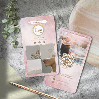 Cartão De Visita Colagem de Fotografias Rosa e Dourada do Instagram