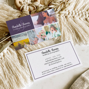 Cartão De Visita Colagem de fotógrafos de casamento roxo e chic