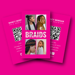 Cartão De Visita Colagem de Fotos Caligrafia Braids Script Rosa Que