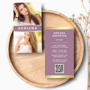 Cartão De Visita Colagem de Fotos Código QR Atriz Modelo Ouro Rosa 