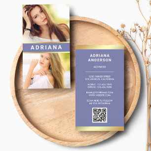 Cartão De Visita Colagem de Fotos do Código QR 2 do Modelo Dourado 
