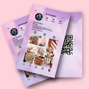 Cartão De Visita Colagem de Fotos do Instagram de Salão Nail Hologr