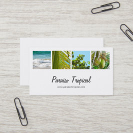 Cartão De Visita Colagem de Fotos Tropical Branco Elegante