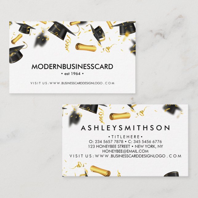 Cartão De Visita Colagem Escolar Crescente do boné de formatura (Frente/Verso)