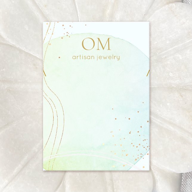 Cartão De Visita Colar Aqua Azul Abstrato Aqua Aquarela (Criador carregado)