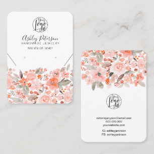 Cartão De Visita Colar coral cor-de-rosa com logotipo floral joias