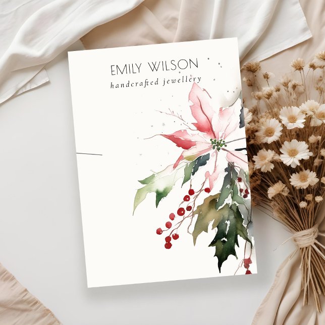 Cartão De Visita Colar de Folhagem de Berry Poinsettia de Natal Sua (Criador carregado)