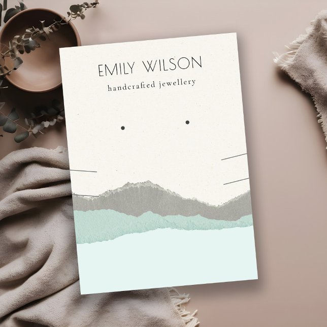 Cartão De Visita Colar de Ondas das Montanhas Pastel Aqua Kraft (Criador carregado)