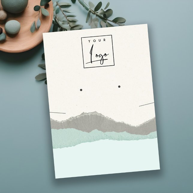 Cartão De Visita Colar de Ondas das Montanhas Pastel Aqua Kraft (Criador carregado)