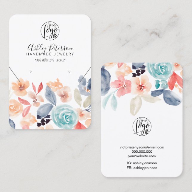 Cartão De Visita Colar de ourivesaria com logotipo floral (Frente/Verso)